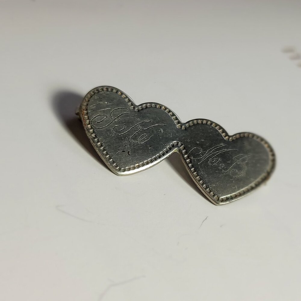 ANTIQUE 1941 DOUBLE HEART MONOGRAM GK MB STERLING